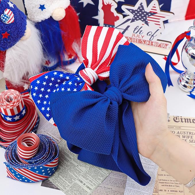 YanJie 7'' 2pcs Baby Girl Headbands 4th of July Independence Day Hair Bands for Kids Toddlers Infants Newborns Girl Outfits