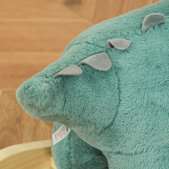 Qaba Kids Plush Ride-On Rocking Horse Triceratops-Shaped Plush Toy Rocker with Realistic Sounds for Child 36-72 Months Dark Green