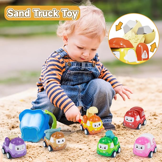 Baby Mini Car Toys for 1 Year Old Boy Gifts, 6 Sets Pull-Back Trucks for Toddlers Age 1-3, Infant Push and Go Friction Powered Vehicles, Early Educational Birthday Gift for 1 2 3 Year Olds Boy Girl
