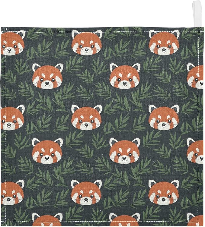 Red Panda Baby Washcloths Newborn Muslin Burp Cloths 3 Pack Soft Cotton Baby Face Bath Towel Drool Bibs for Infants, Girls and Boys 11.8 x 11.8 Inch