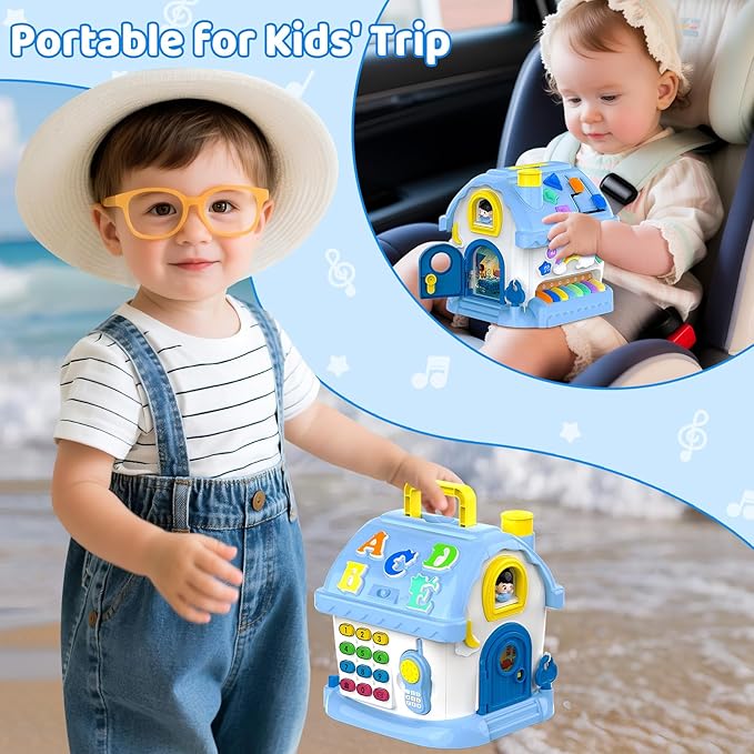 Montessori Toys for 1 Year Old Boy Gifts, 12-in-1 Musical House Educational Baby Toddler Boy Toy Age 1-2, First Birthday Easter Gift for Boy Girl 6-12 12-18 6-24 Months, Blue