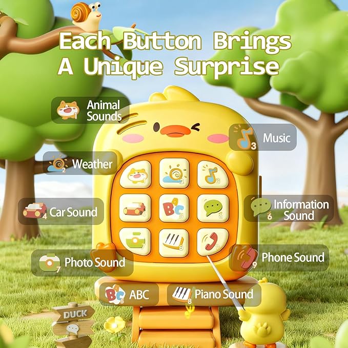 COUOMOXA Duck Baby Music Toy for Toddler: 1-3 Years Old Kids Sensory Busy Board - Montessori Early Educational Toy for 9-12-18 Month Age Travel Game - Christmas Birthday Gift for Boys Girls