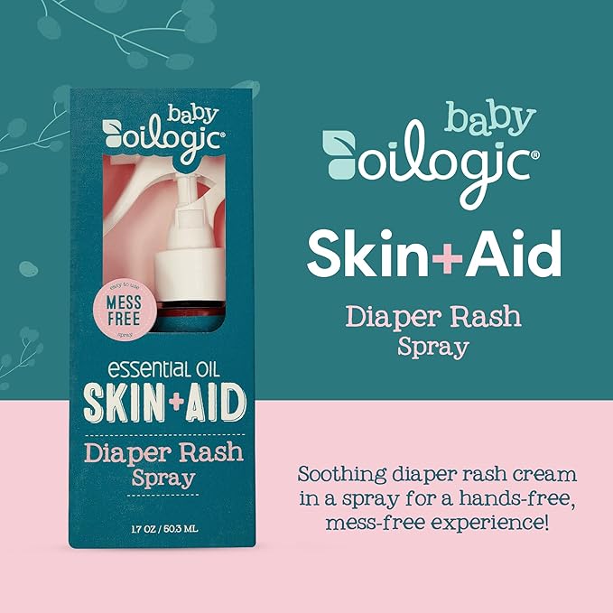 Oilogic Diaper Rash Spray for Babies - Gentle Skin Care for Kids with Essential Oils Soothes & Moisturizes Skin - 100% Kids-Safe Baby Essentials, Mess-Free Application Between Diaper Changes, 1.7 Oz
