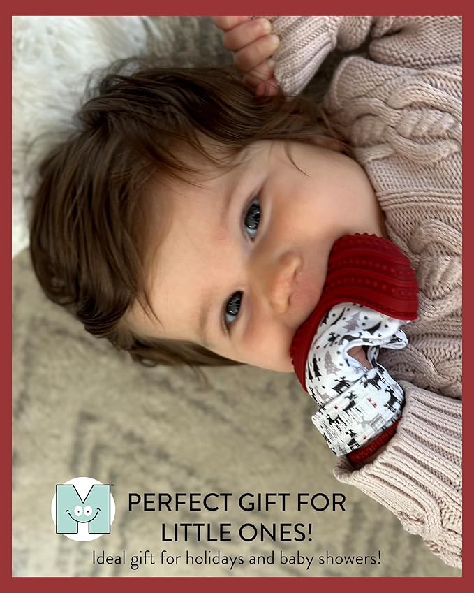 Malarkey Kids Holiday Gift Pack: Munch Mitt and Chew Cube Duo - Perfect Teething Treats for Babies and Toddlers - Red