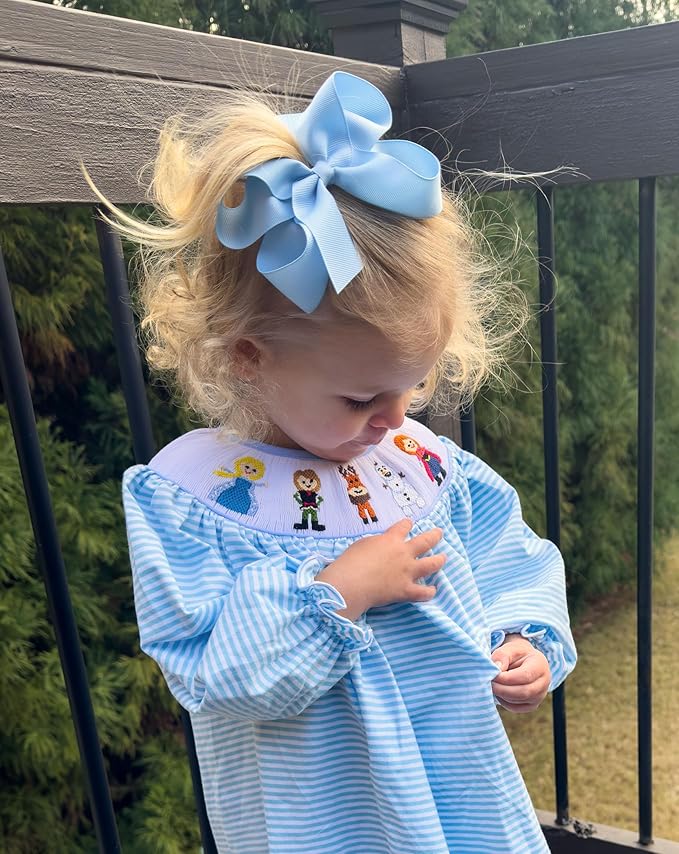 Wee Ones Girls' Classic Grosgrain Hair Bows with Plain Wrap Center, No-Slip Hair Clip, Handmade, Millennium Blue, Large