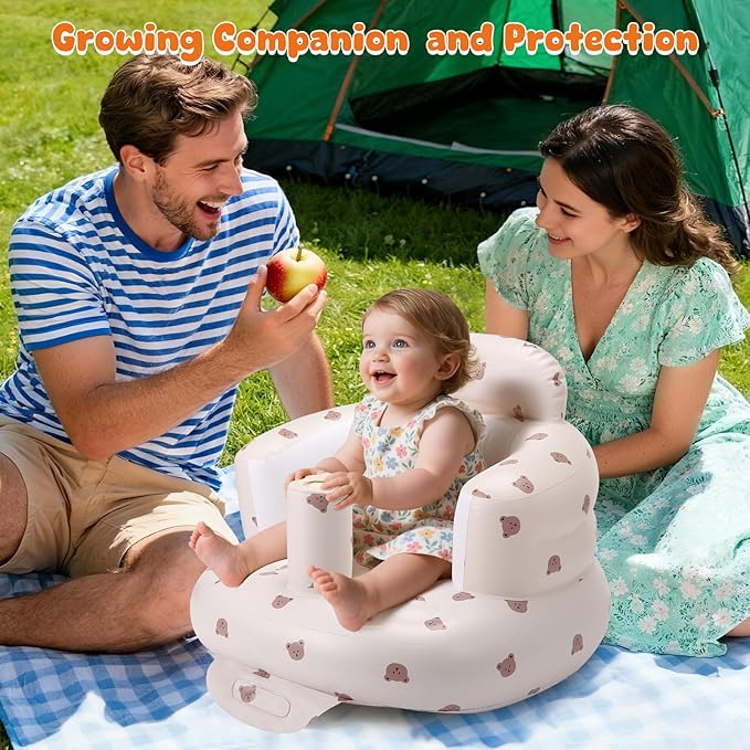 Inflatable Baby Seat for 3-36 Months, Back Support, Built-in Air Pump, Learning to Sit, Blow Up Floor Seat