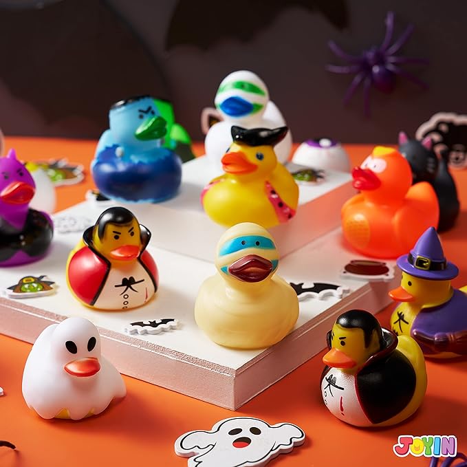JOYIN 18 PCS Halloween Rubber Ducks, Halloween Ducks Toys for Trick or Treating Goodie Bag Fillers, Bathtub Toys Duckies for Halloween Party Favors Decorations, School Classroom Game Prizes