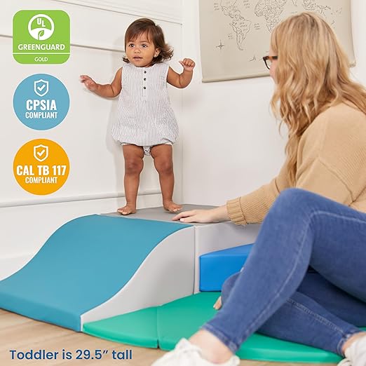 ECR4Kids SoftZone Adventurer's Summit Slide, Corner Climber, Contemporary, 4-Piece