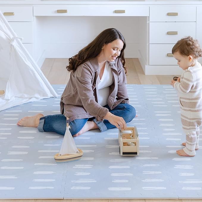 Little Landings Baby Play Mat for Floor - Shoreline (6x8ft) - Premium EVA Foam Play Mat for Babies & Toddlers (Ages 0-5+) Non-Toxic Playmat for Tummy Time, Crawling & Playroom - Stylish & Comfortable
