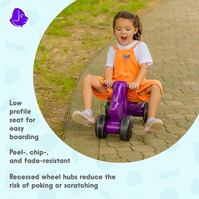 Careplay 2-in-1 Puppy Push & Ride-on Toy, Indoor & Outdoor Use, Low Profile Seat, Recommended for Children up to 50lbs, Durable Construction, Made in The USA, Purple