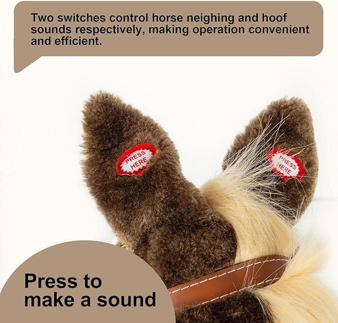 Plush Horse Riding 39inch,Horse Provides Fun Pretend Play for Toddlers & Preschoolers, Clip-Clop Sounds (Coffee)