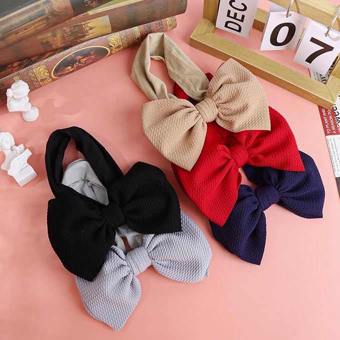 HAIRBAND 5 Pack - For Girls Baby Headbands with Bows Elastics Hairbands Oversized Head Wraps Infant Toddlers Kids Navy