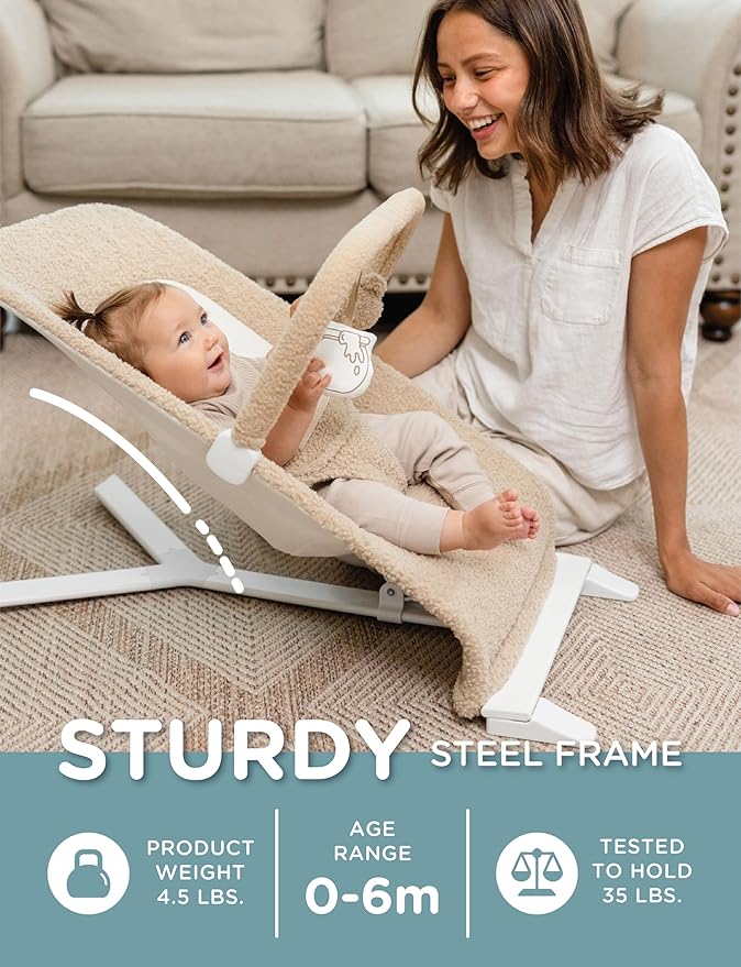 Baby Delight Alpine Deluxe Portable Bouncer | Infant | 0 – 6 Months | Tan Sherpa