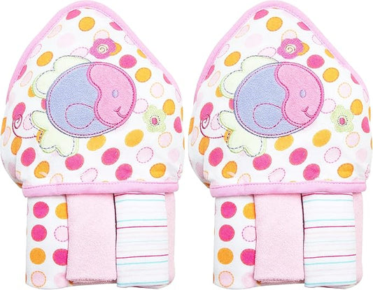 Spasilk Baby Bath Hooded Terry Towel with 3 Washcloths, Baby Bath Essentials, One Size, Pink Fish (Pack of 2)