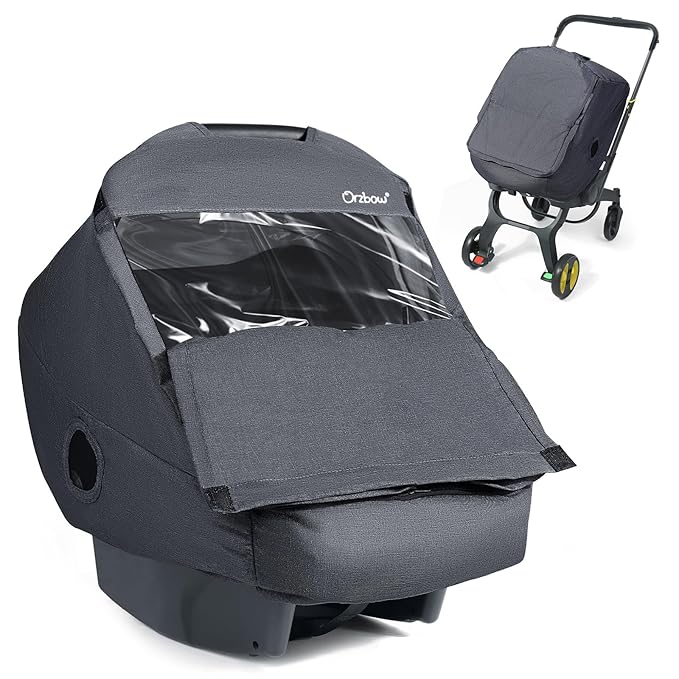 Car Seat Rain Cover with Clear Peep Window, Universal Car Seat Cover Baby with Zipper Door and Side Ventilation, All-Round Snow, Wind & Rain Canopy Waterproof Cover, Machine Washable, Grey