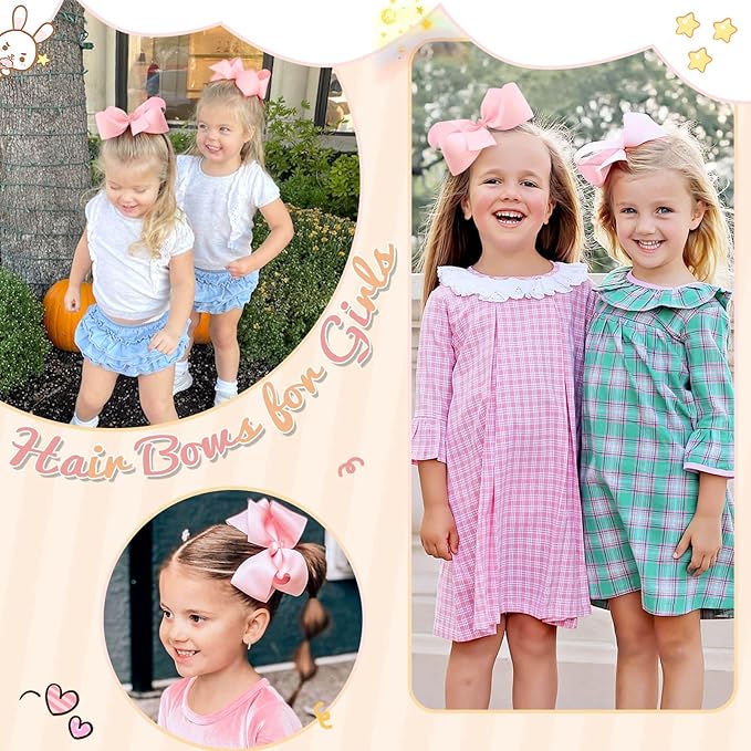Oaoleer 2PCS 6inch Hair Bows Clips, Pink Layered Grosgrain Ribbon Bows Hair Alligator Clips Hair Barrettes for Baby Girls Infants Toddlers Kids Teens Children
