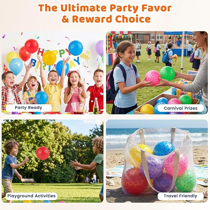 LOVEINUSA 6PCS Bouncy Balls, 7 Inch Sensory Balls for Babies Toddlers, Mini Knobby Ball Spiky Massage Stress Ball with Pump, Party Favors for Kids, Classroom Prize, Goodie Bags Stuffers