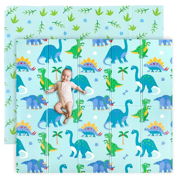 Wildkin Foldable Foam Play Mat – Large Waterproof Baby & Toddler Activity Floor Mat, Double-Sided Play Surface - Dinosaur Land
