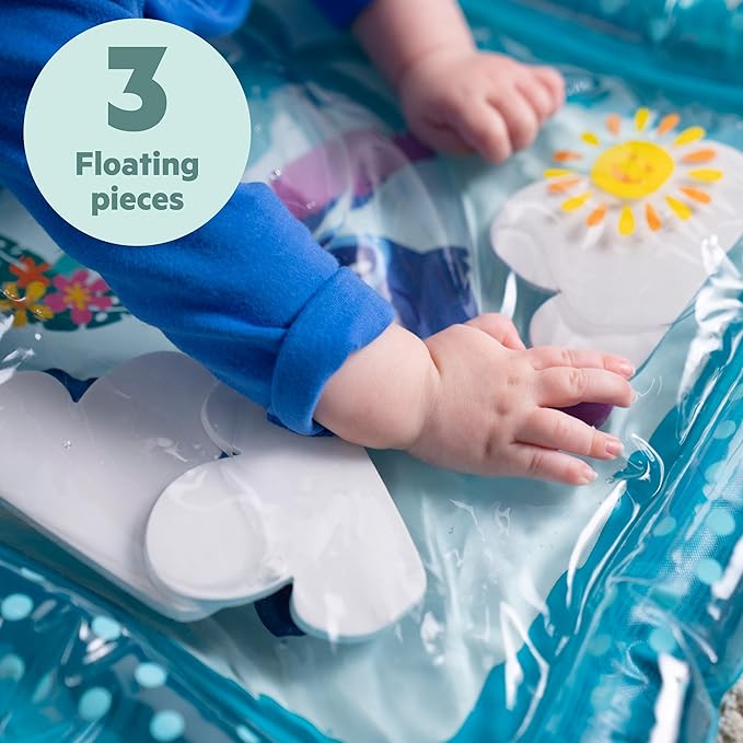 Bright Starts Disney Baby Stitch Water Mat, Making Waves Play Mat, 3 Floating Toys, Blue, Newborn+