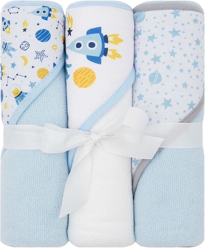 Hooded Baby Towels 3-Pack – Soft Baby Bath Towels with Hood for Newborns & Toddlers, Baby Hooded Towel Set, 30" x 26" (Moon Bear)