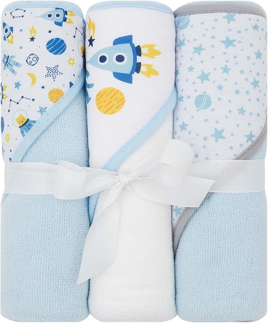Hooded Baby Towels 3-Pack – Soft Baby Bath Towels with Hood for Newborns & Toddlers, Baby Hooded Towel Set, 30" x 26" (Moon Bear)