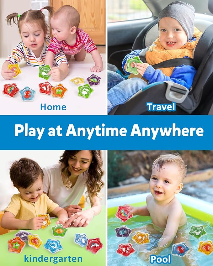 Coogam Floating Baby Bath Toy with Marine Animal, 12pcs Water Pool Beach Shower Toys Learning Activities, Montessori Educational Bath Time Toy Gift for Preschool 2 3 45 Years Old Kids