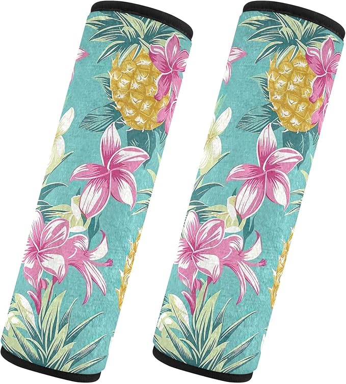 Tropical Flowers and Pineapples Seat Belt Cover 2 Pack Fashion Safety Belt Cushion Car Seat Shoulder Protector for Adults Kids