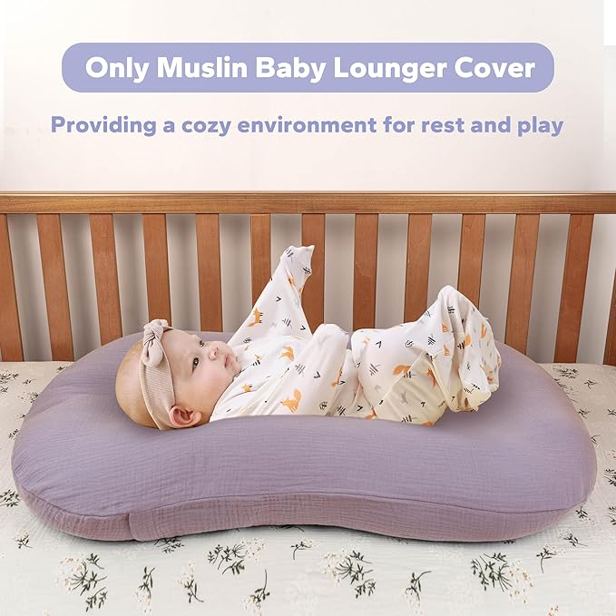 FUNUPUP Muslin Baby Lounger Cover Compatible with Snuggle Me Lounger, Infant Pillow Cover for Newborn, Removable Nest Slipcover for Boys and Girls, Only Cover, Purple&Purple Floral
