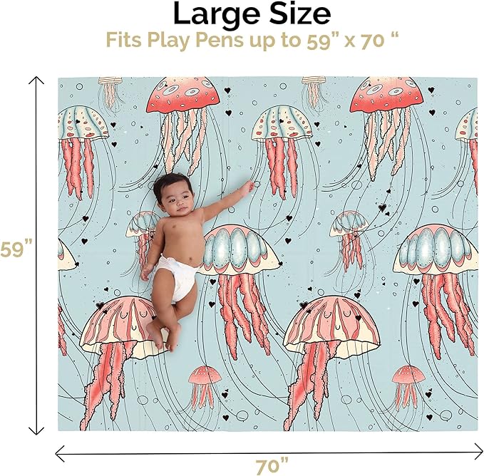 JumpOff Jo Foldable Foam Play Mat – Large Waterproof Baby & Toddler Activity Floor Mat, Double-Sided 70 x 59 Inch Play Surface
