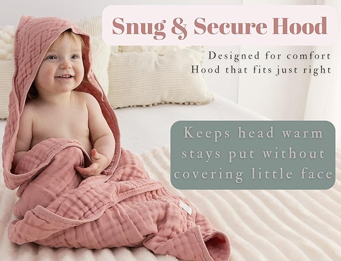 2 Pack Hooded Baby Towel Set Ultra Soft Absorbent Muslin Cotton Bath Towels 35x35 Inches for Newborns, Infants, Toddlers & Kids Ideal Baby Gift Registry Essential (Pink, 35" x 35" (90x90 cm))