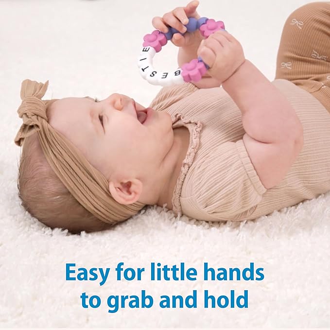 Dr. Brown's Best Friends Teething Ring, 100% Silicone Massaging Teether Toy, Pink and Purple, BPA-Free, 3m+ (Pack of 2)