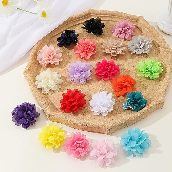 20PCS 2" Chiffon Flower Baby Girls Hair Bows Clips Cute Hair Accessories For Newborns Infants Toddlers Kids Women