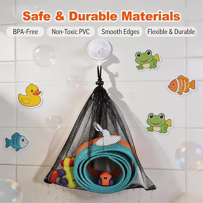 5 Ft Race Car Bath Toy Set, Toddler Bath Toys, Race car Set for Kids Ages 3+, Bathtub Time Birthday Gift for Boys & Girls, Including Mesh Storage Bag and 3 Suction Cup (Orange)