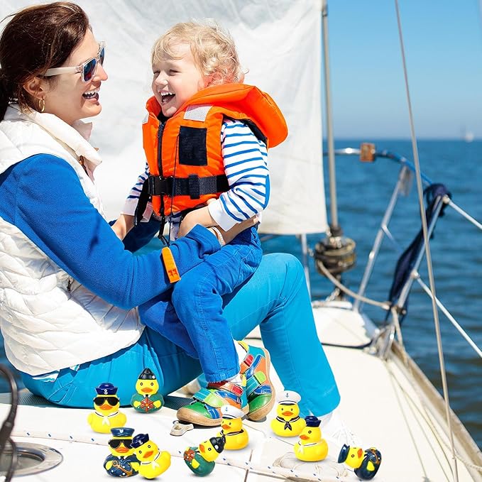36 Pcs Cruise Sailor Rubber Ducks with Sunglasses 2.4 Inch mini Cruise Ship Nautical Ducks for Hiding Military Uniform Armed Forces Squeaky Bath Toy for Summer Birthday Baby Shower Party