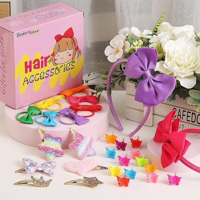 Little Girl Hair Accessories Set for Girls 4-6, Toddler Hair Bows for Kids Ages 4-8 8-10, Headbands Head Bands Hairbands Hair Stuff for 4 5 6 Year Old Young Girls 6-8, diademas para ninas Bow Gift Set