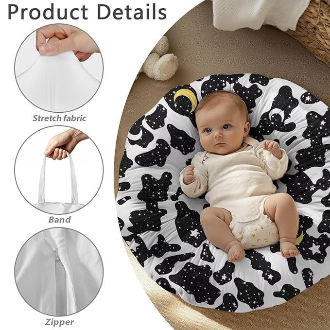 Cow Stripes Moon and Star Newborn Lounger Cover Removable Protector Cover for Infant Lounger Pillow, Soft Snug Fitted Baby Lounger Slipcover Easy to Use and Dustptoof