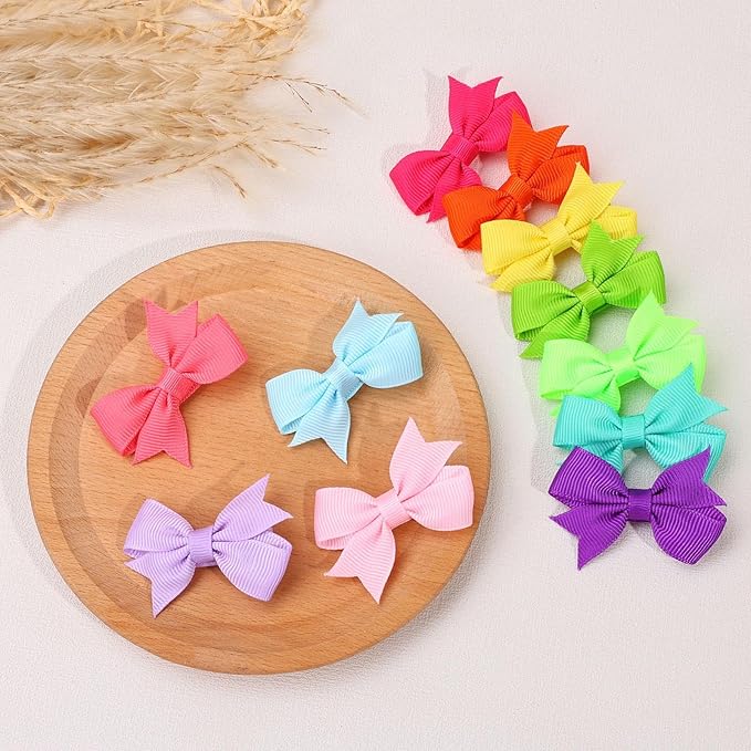 48PCS OAOLEER Fully Lined Hair Clips and Bows for Baby Girls, Infants & Toddlers - Tiny Alligator Clips in 24 Color Pairs (Style D-48pcs)