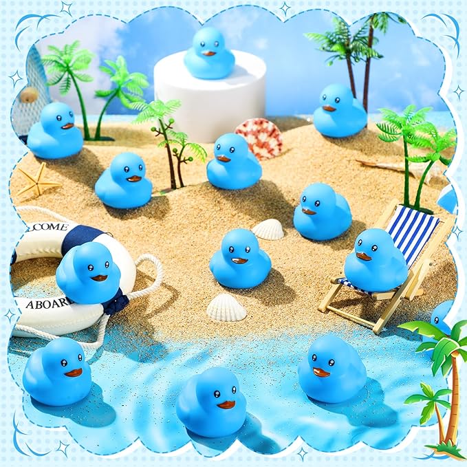 Hungdao 48 Pcs 2 Inch Mini Rubber Ducks for Kids Children Party Favors Bulk Bath Ducks Summer Pool Floating Toys Rubber Duckies Birthday Gifts for Boys Girls Baby Shower Supplies(Blue)