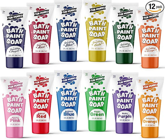 Tub Works® Bath Paint Soap, 12 Pack | Non-Toxic, Washable Bathtub Paint for Toddlers & Kids | Finger Paint in the Tub | Ideal Toddler Bath Toys for Creative Kids Bath | Easy-to-Clean