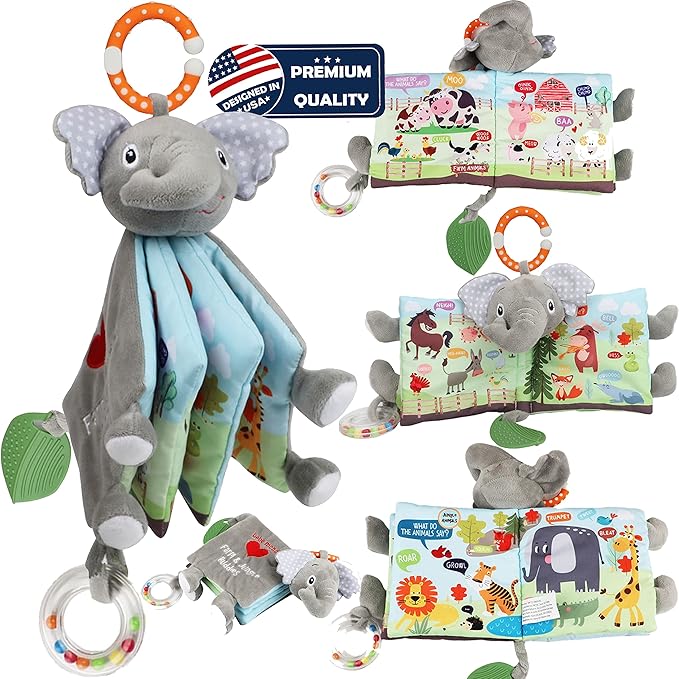 Elephant Crinkle Touch and Feel Books Baby Toys & Teddy Bear Toy Book -Teethers & Rattle