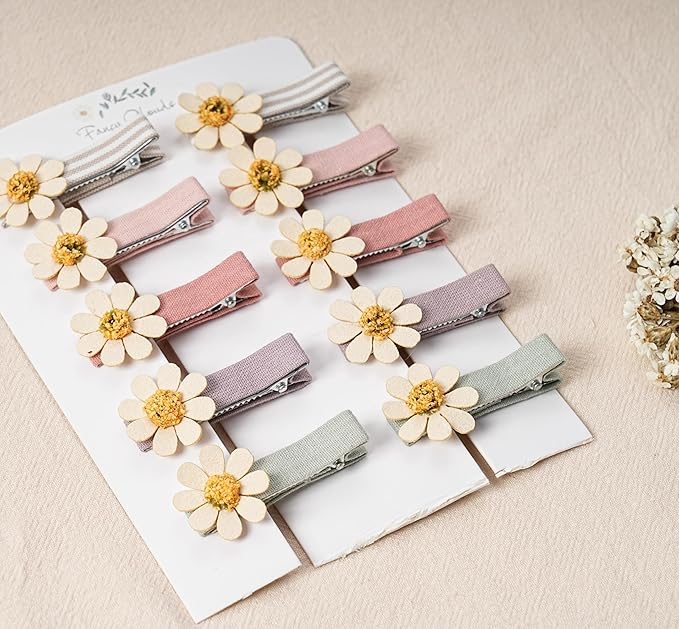 Hair Clips for Girls Women Toddler Baby,Assorted 10Pcs Spring Flower Daisy Fabric Fully Lined Small Alligator Clips Hair Accessories for Teens Child Kids with Thick Thin Hair Gifts