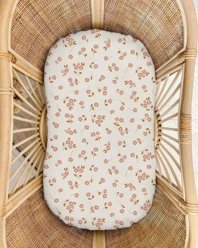 Muslin Baby Lounger Cover 2 Pack, Soft Breathable Newborn Lounger Pillow Cover for Boys Girls Infant (Flower E & Pink)