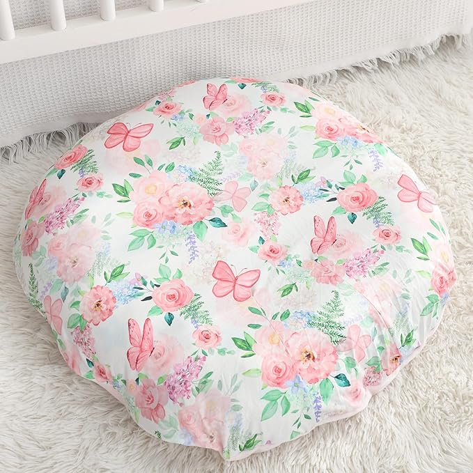 Newborn Lounger Cover for Girls Boys, Removable Soft Baby Lounger Cover, Reversible Infant Lounger Cover Minky, Pink Floral & Butterfly (Only Cover)