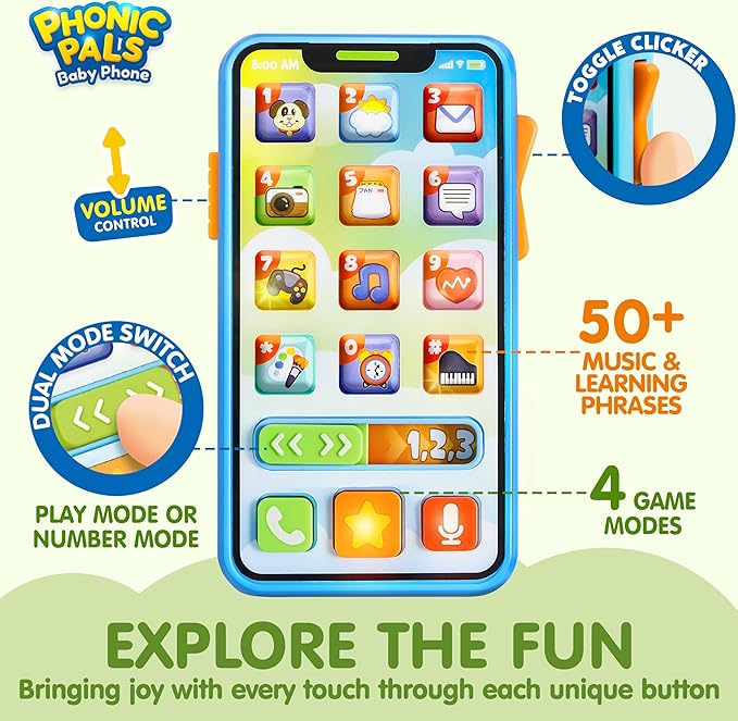 JOYIN Upgraded Toy Phone and Remote Control Set, 90+ Music and Learning Phrases, Baby Toys 6-12 Months, Toddler Birthday Gifts for 1 2 3+ Year Old Girs Boy