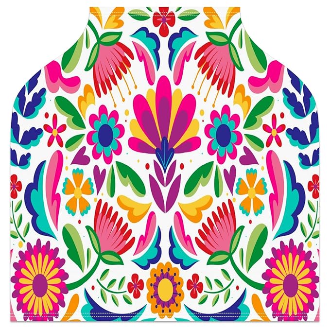Baby Car Seat Stroller Covers Spring Mexican Flower Leaf Nursing Cover Breastfeeding Scarf Soft Breathable Stretchy Infant Car Canopy Coverage Carseat Cover for Boys and Girls Multi Use