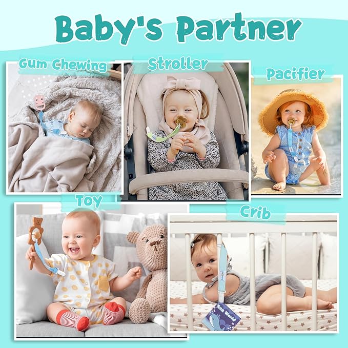 babygoal Neutral Pacifier Clips, 6 Pack Binky Paci Holder Clips Leashes Fits for Most Baby Pacifiers and Binkies