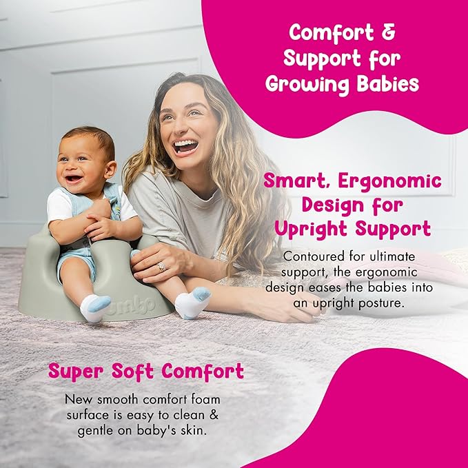 Bumbo Baby Infant Soft Foam Comfortable Support Wide Floor Seat Plus+ with 3 Point Adjustable Harness for Ages 3 to 12 Months, Agave