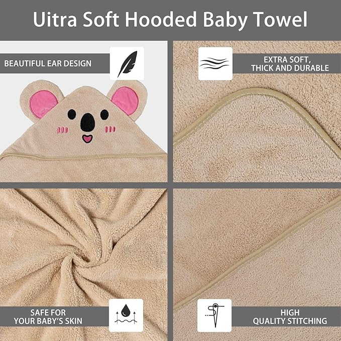 4Pcs Baby Hooded Towel,31 * 31 in Toddler Bath Towels for Newborn Babies,Toallas de Baño para Bebe,Organic Infant Kids Boy Essentials 1-3