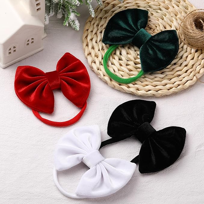 4 Pcs Velvet Baby Bow Headbands, Christmas Newborn Headband Bows Nylon Handmade Hair Accessories for Baby Infants Toddlers Child
