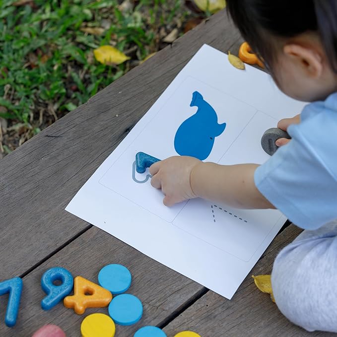 PlanToys® Numbers & Symbols Wooden Learning Set for Kids Ages 3+ | Montessori Educational Resource for Counting, Addition & Subtraction | Eco-Friendly Early Math Toy